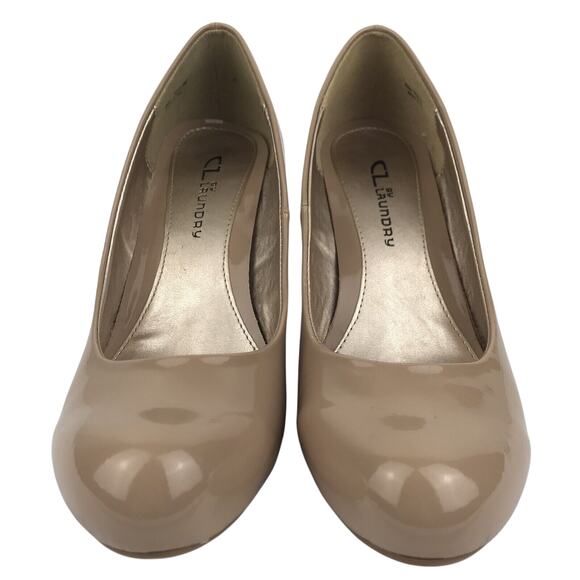 CL By Laundry Nima Wedge Pump Cream Nude Patent Faux Leather US 7W EU 37.5W Wide - Picture 2 of 15